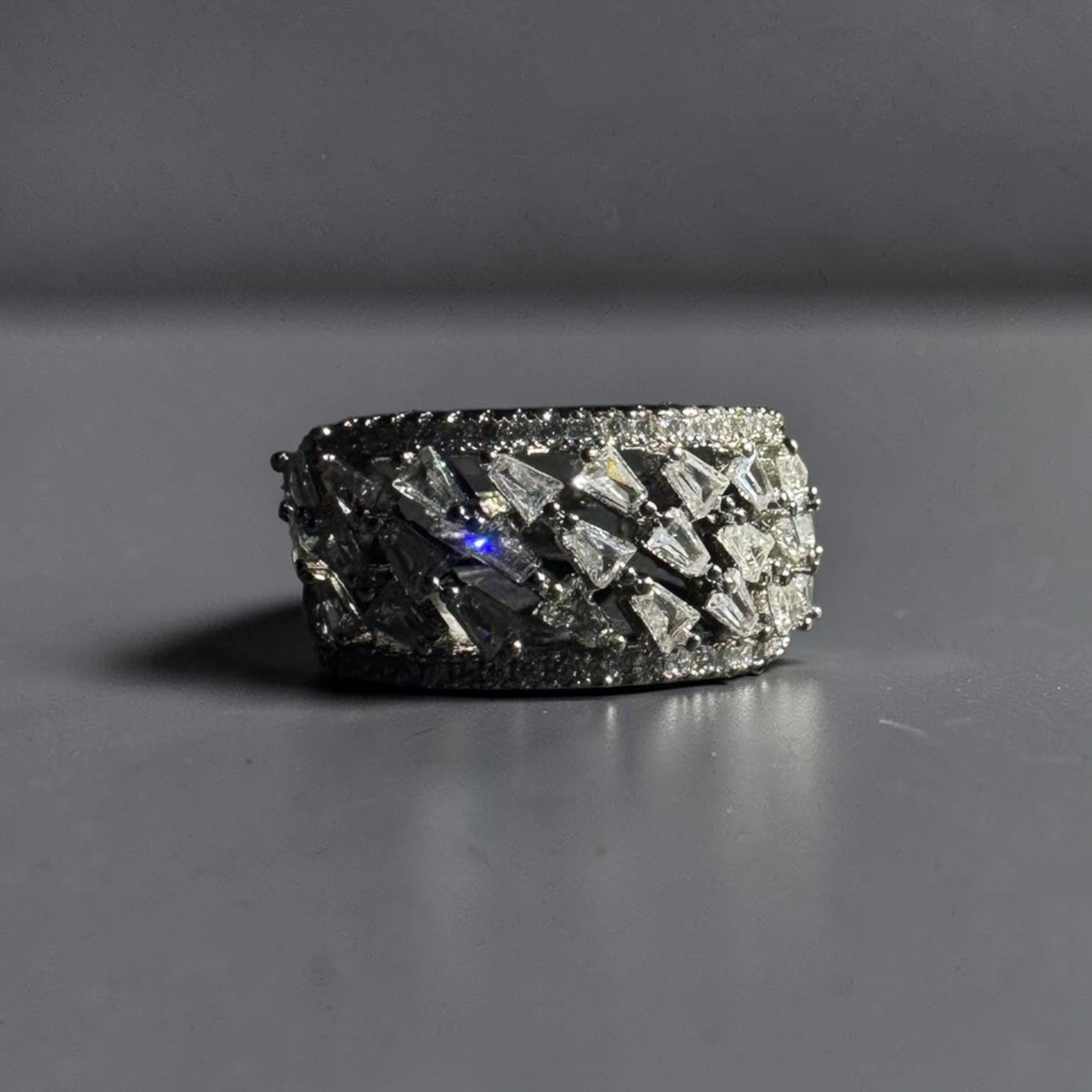 Silver stainless steel adjustable crystal burst designer ring for women modern luxury jewellery Aura Collection