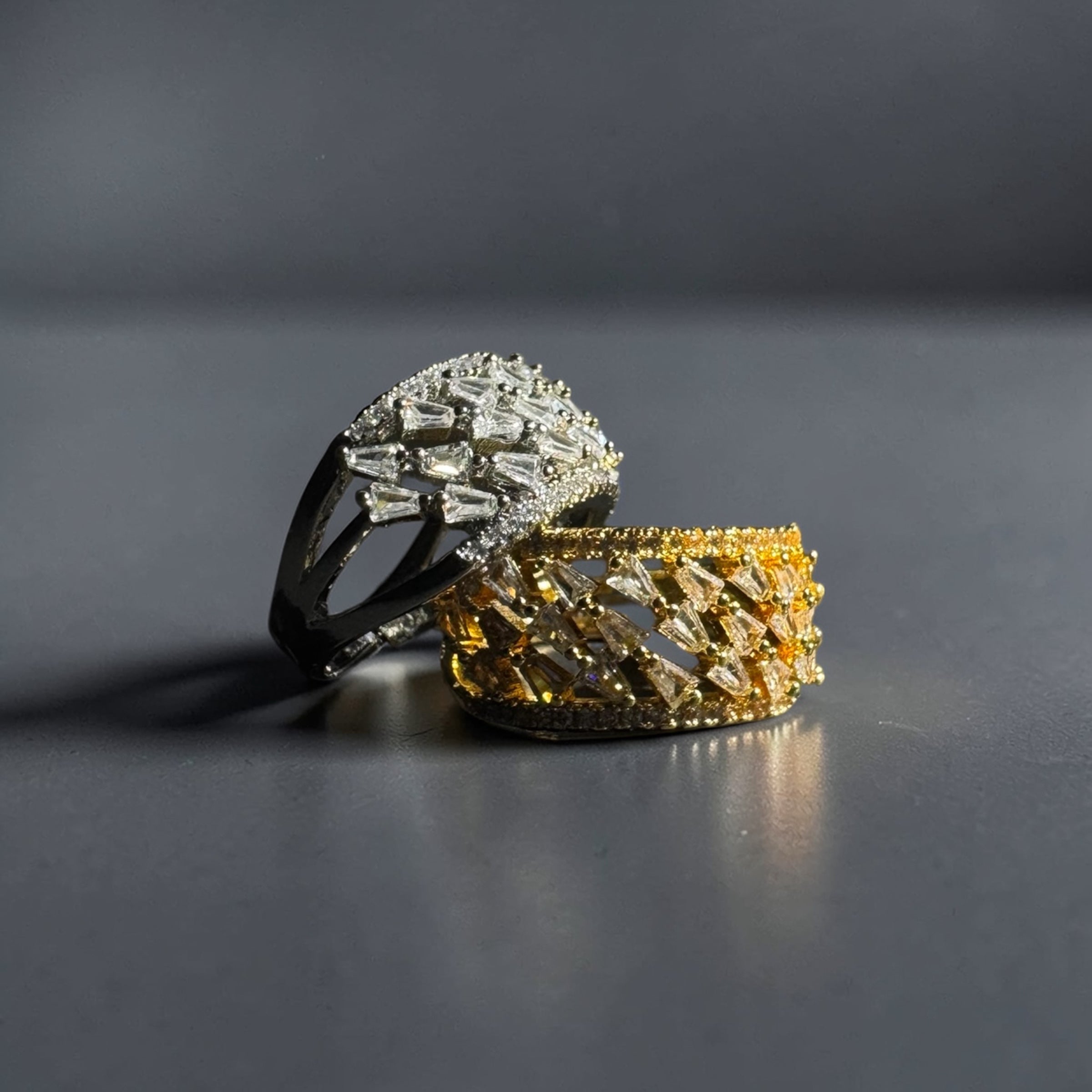 Aurora Starburst Adjustable Ring for Women — Gold & Silver Stainless Steel Crystal Burst Designer Statement Ring | Luxury Jewellery
