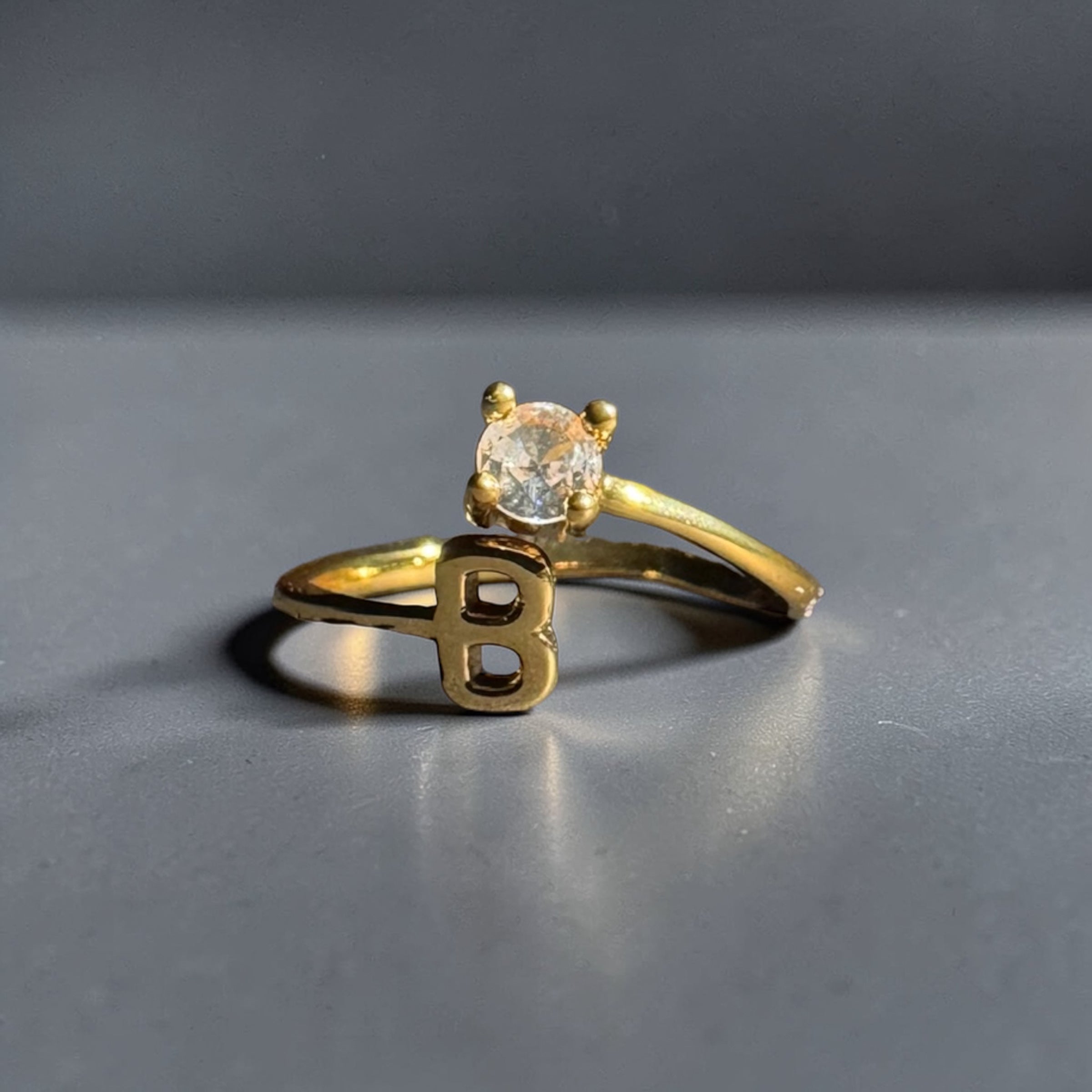Gold stainless steel adjustable alphabet initial zircon ring for women personalized jewellery Aura Collection