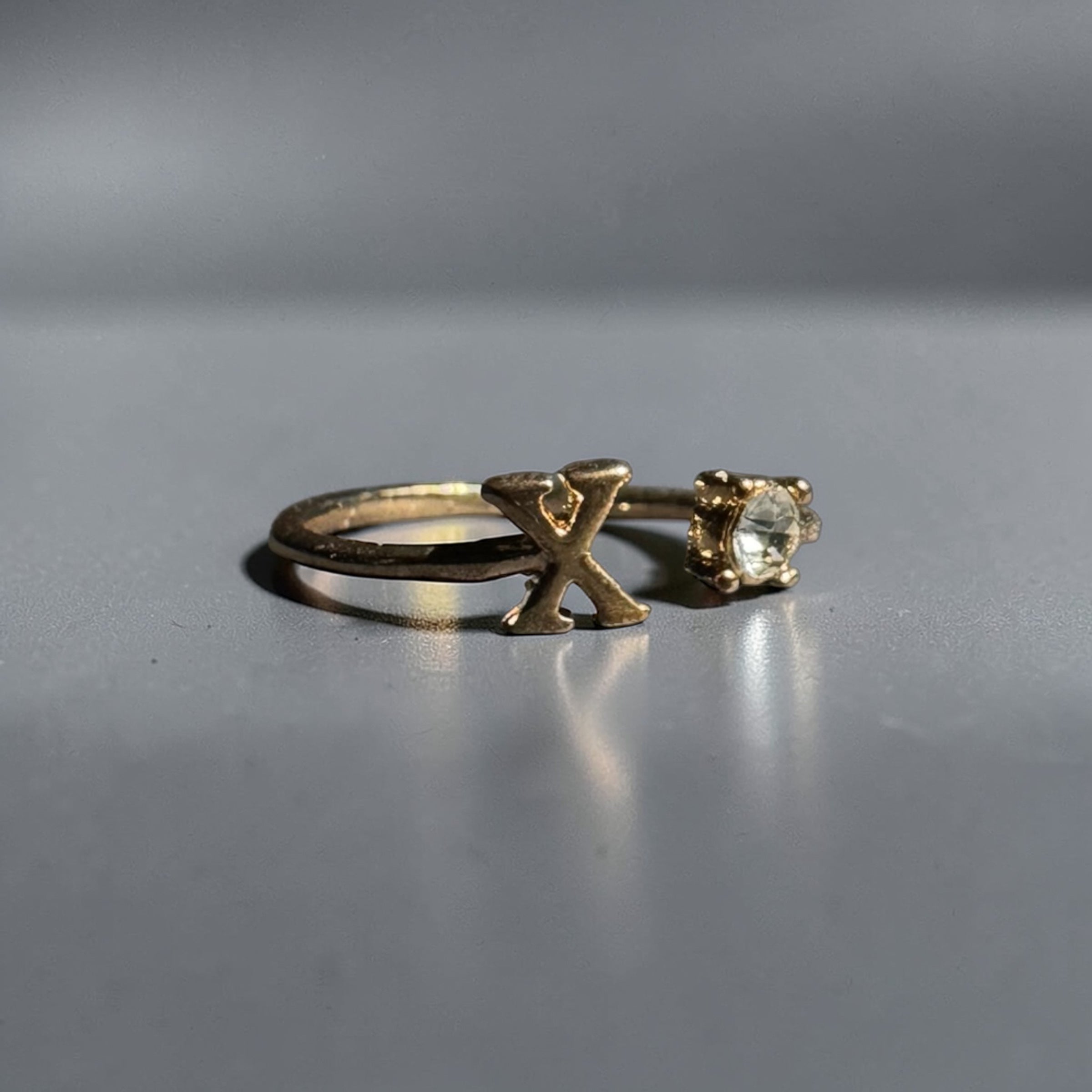 Gold stainless steel adjustable alphabet initial zircon ring for women personalized jewellery Aura Collection