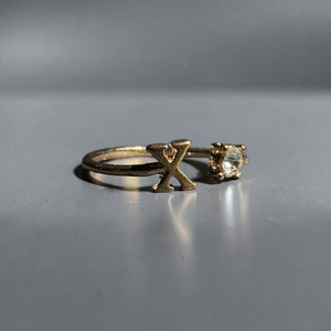 Gold stainless steel adjustable alphabet initial zircon ring for women personalized jewellery Aura Collection