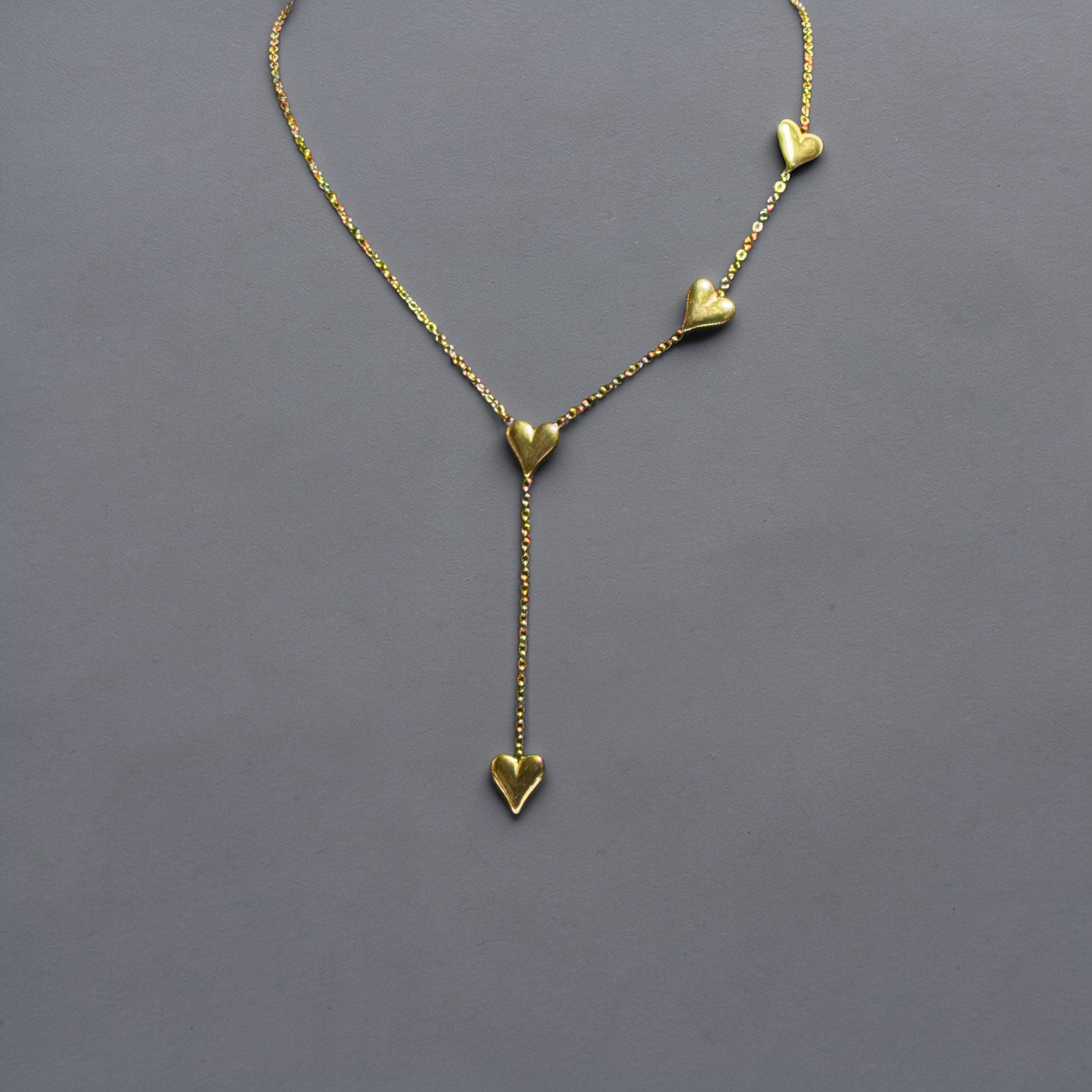 Gold stainless steel heart drop lariat necklace for women romantic elegant jewellery Aura Collection