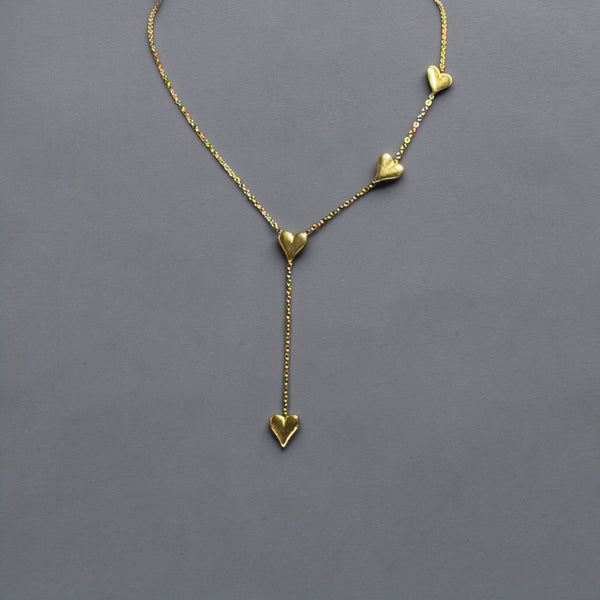 Gold stainless steel heart drop lariat necklace for women romantic elegant jewellery Aura Collection